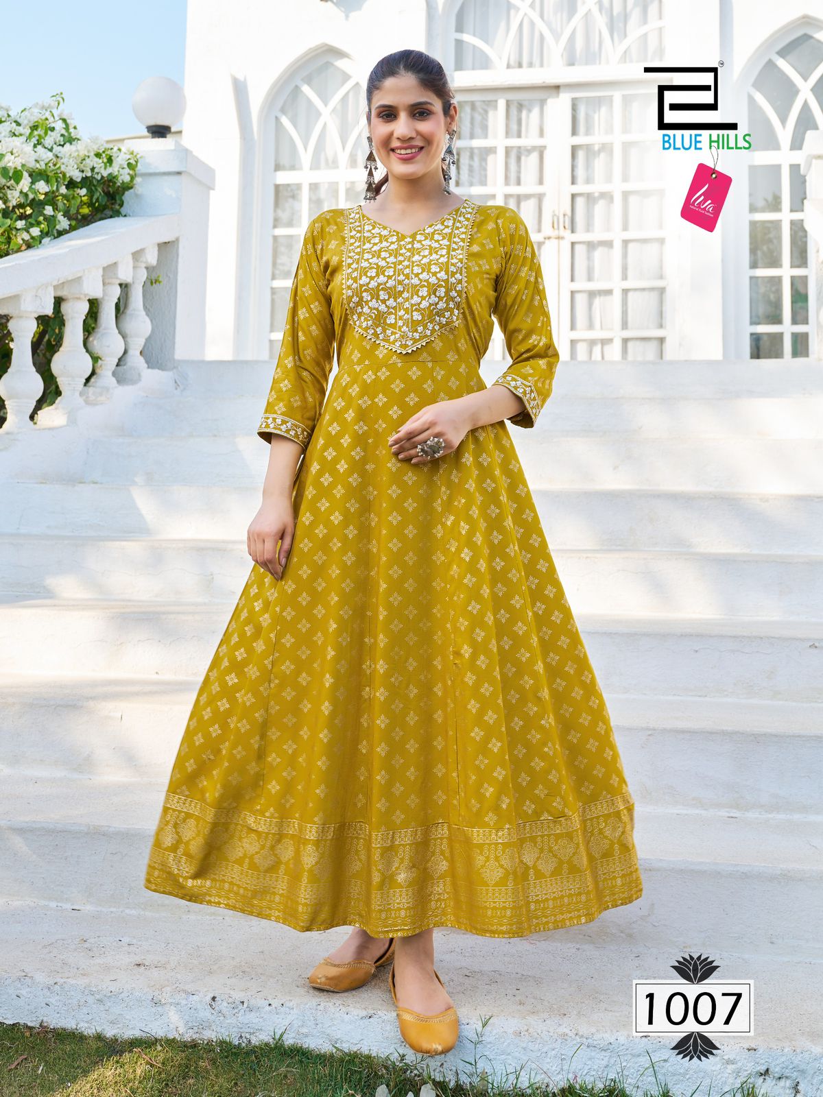 Block Buster By Blue Hills Rayon Foil Print Anarkali Kurtis Wholesale Suppliers In Mumbai
